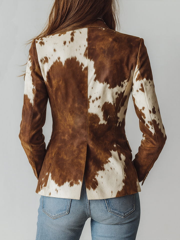Blazer Eco-Friendly Vintage con Stampa di Mucca per Donne