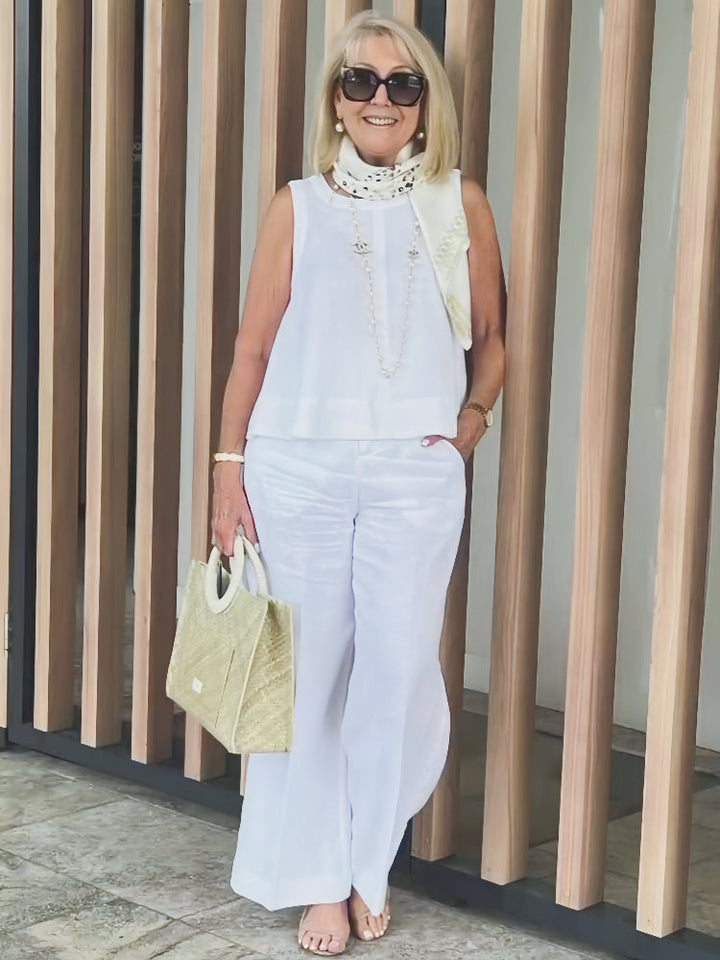 Trinidad™ | Completo Bianco Blusa e Pantalone Largo