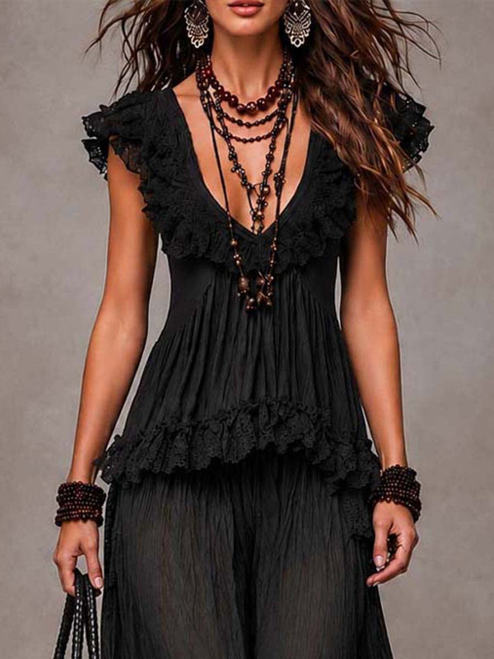 Completo V-collo bohemien nero