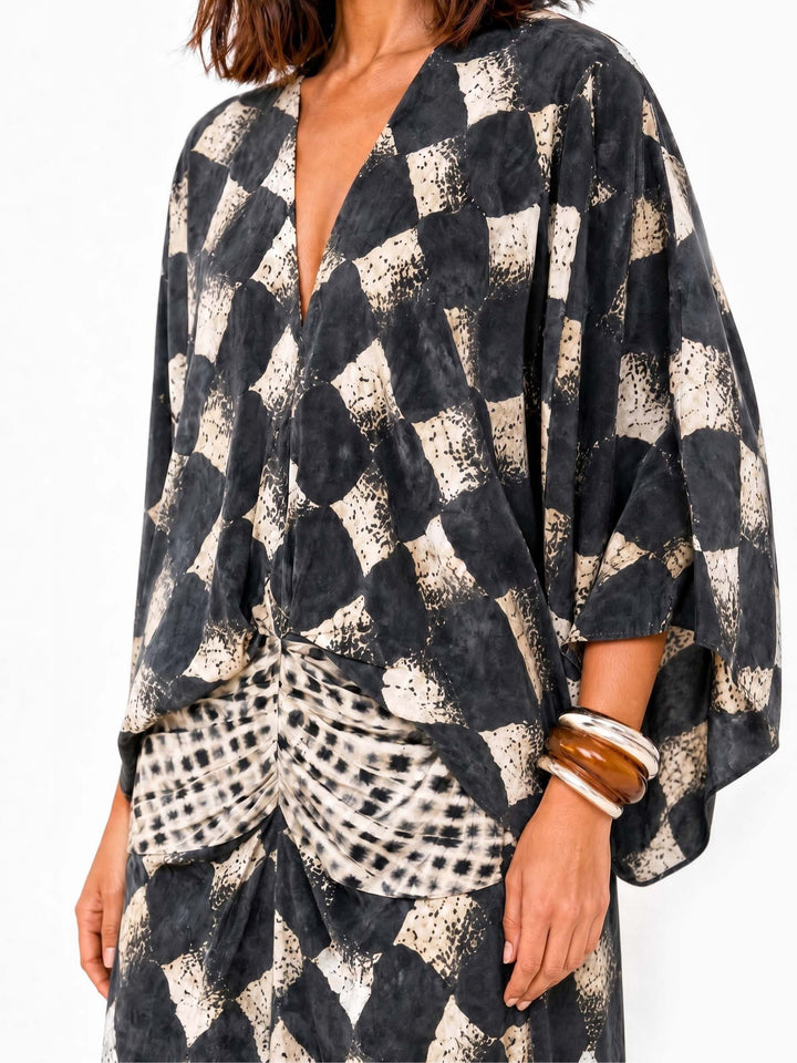 Set a stampa astratta a scacchi casual