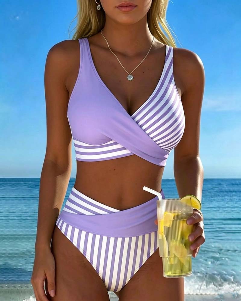 EVA™ | Bikini Incrociato a Righe Stampato
