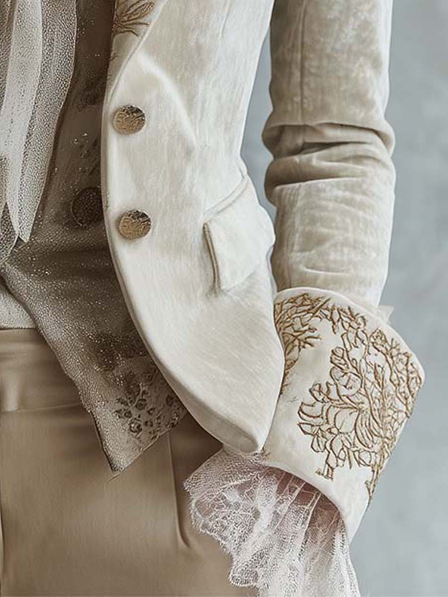 Blazer Tailored Ricamato in Avorio per Donne