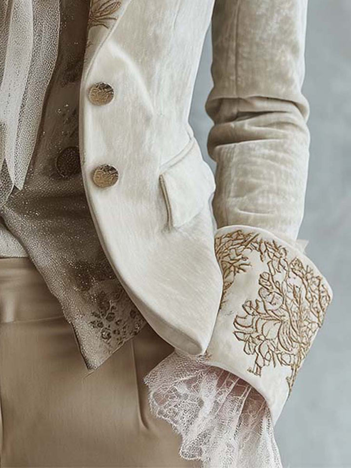 Blazer Tailored Ricamato in Avorio per Donne
