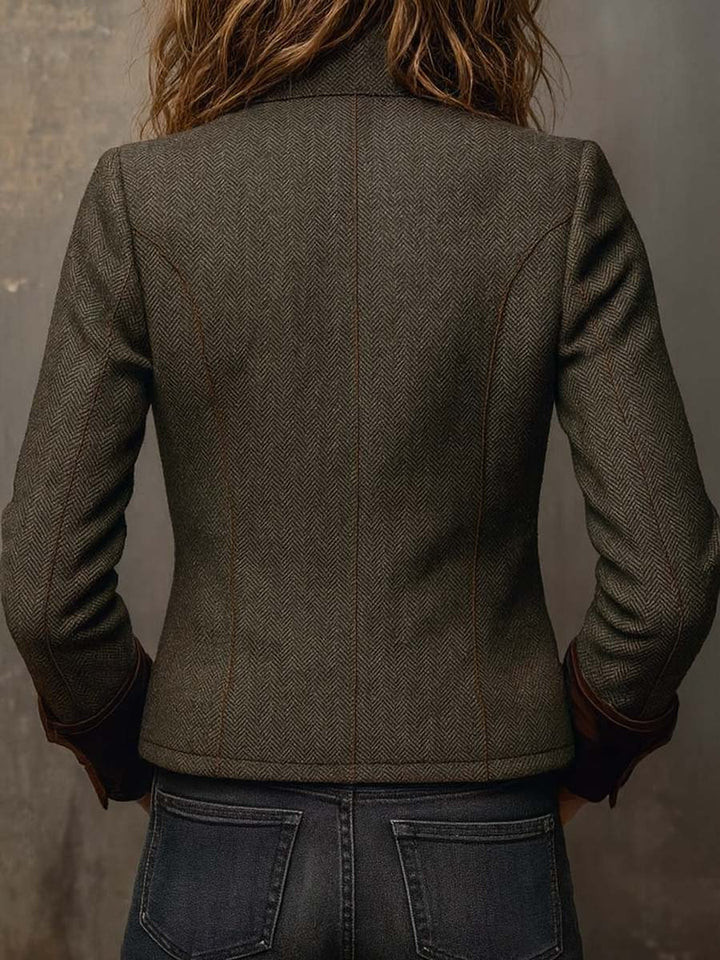 Blazer Donna Vintage a Coste con Rifiniture a Contrasto
