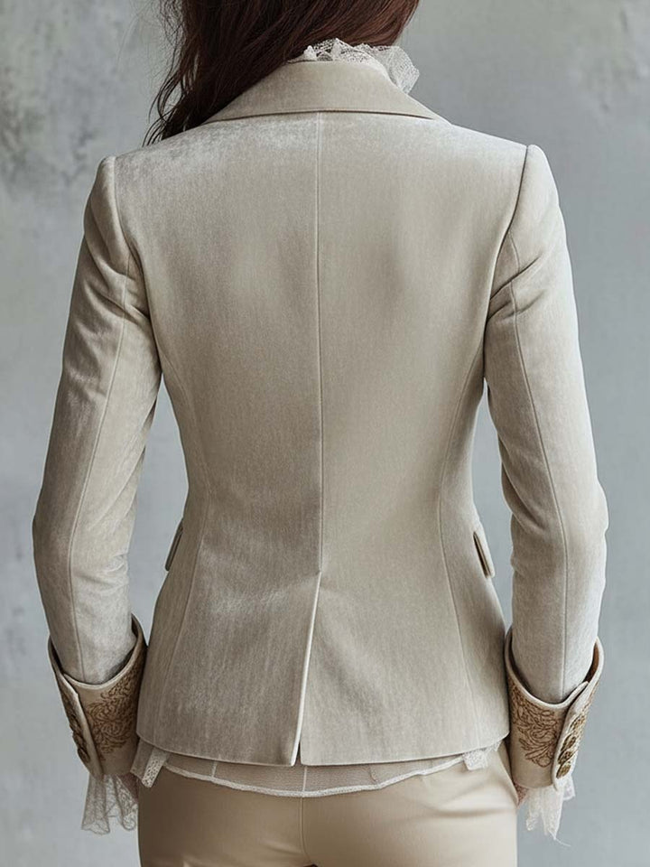 Blazer Tailored Ricamato in Avorio per Donne