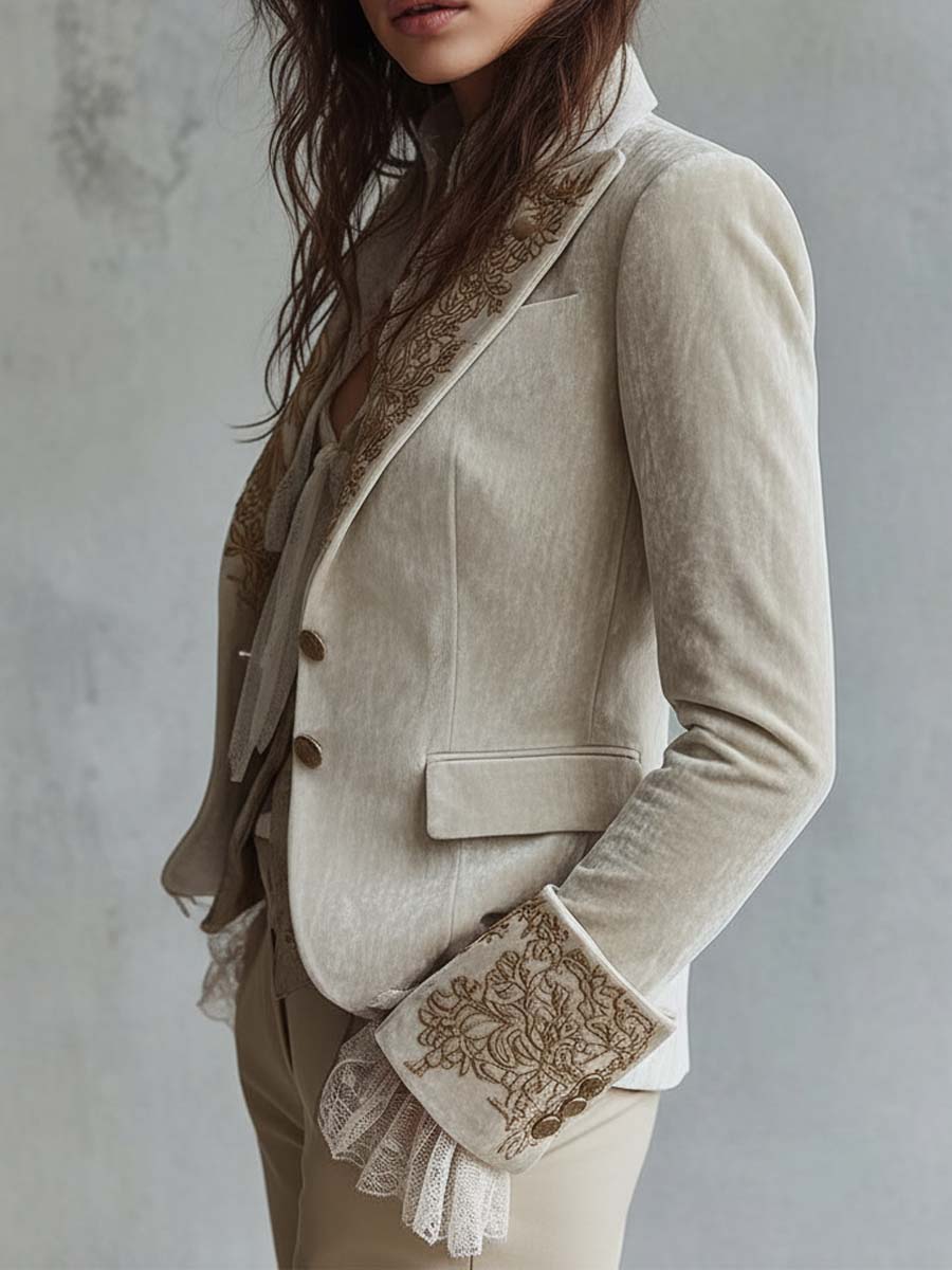 Blazer Tailored Ricamato in Avorio per Donne