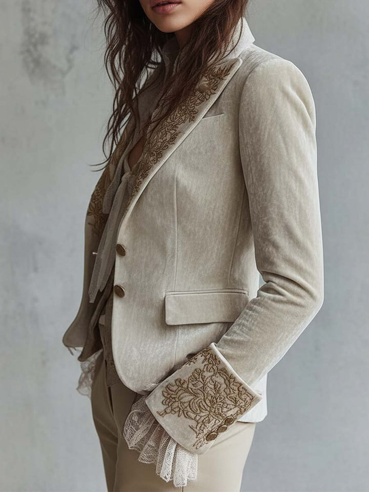 Blazer Tailored Ricamato in Avorio per Donne