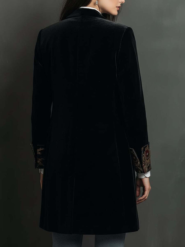 Blazer Slim Fit Nero con Stampa Barocca per Donne