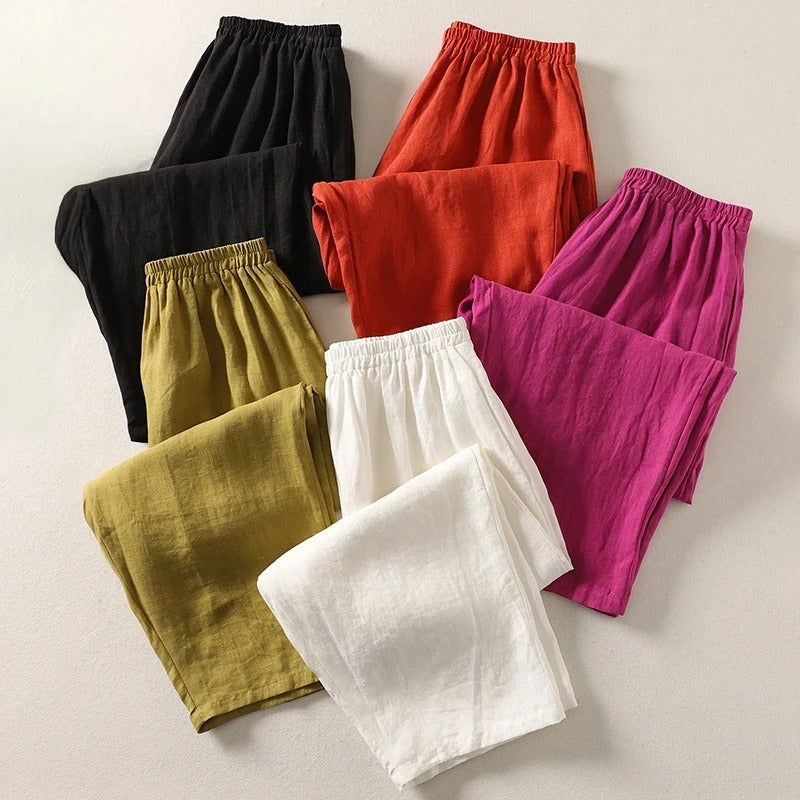 Amalia™ — Pantaloni fluidi in cotone e lino