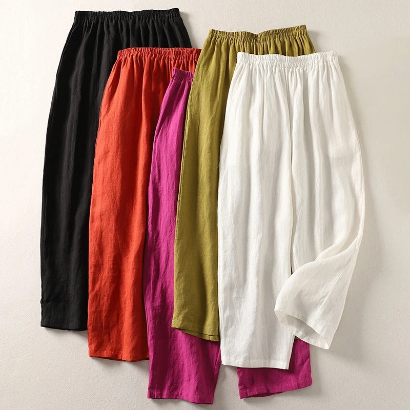 Amalia™ — Pantaloni fluidi in cotone e lino