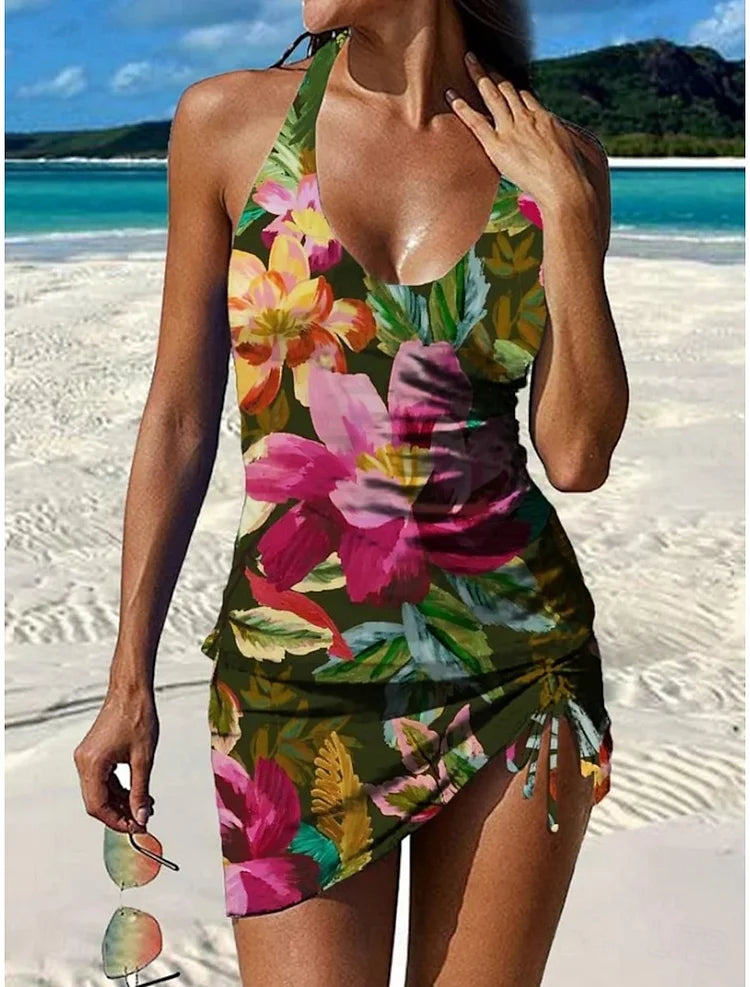 Fiesta – Tankini grafico con fiori e short, effetto pancia piatta