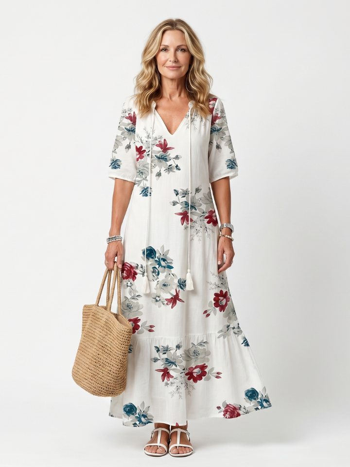 Maeva | Abito Midi con Stampa Floreale e Nappa