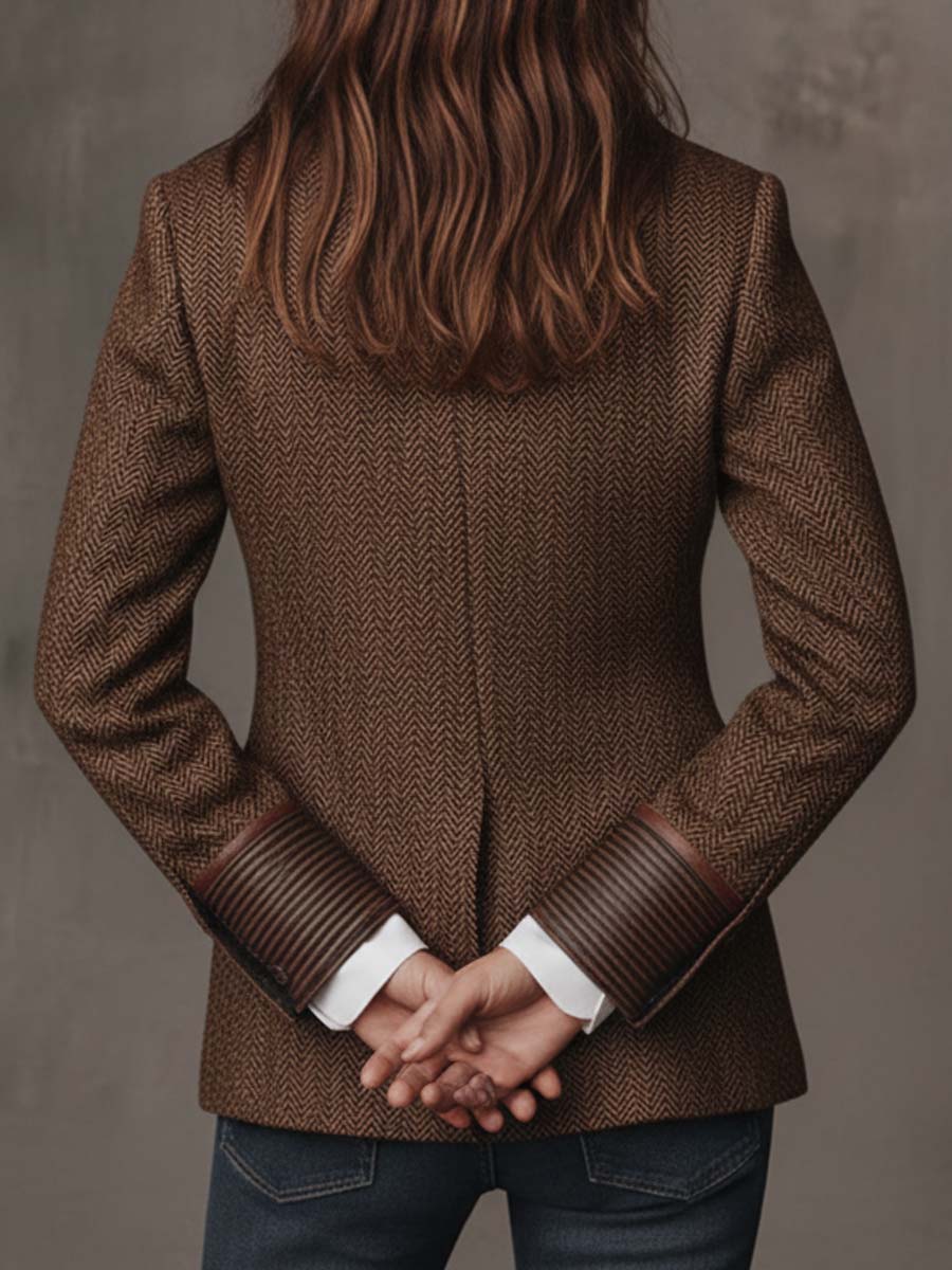 Blazer da Donna con Pannello Stampato a Spina di Pesce