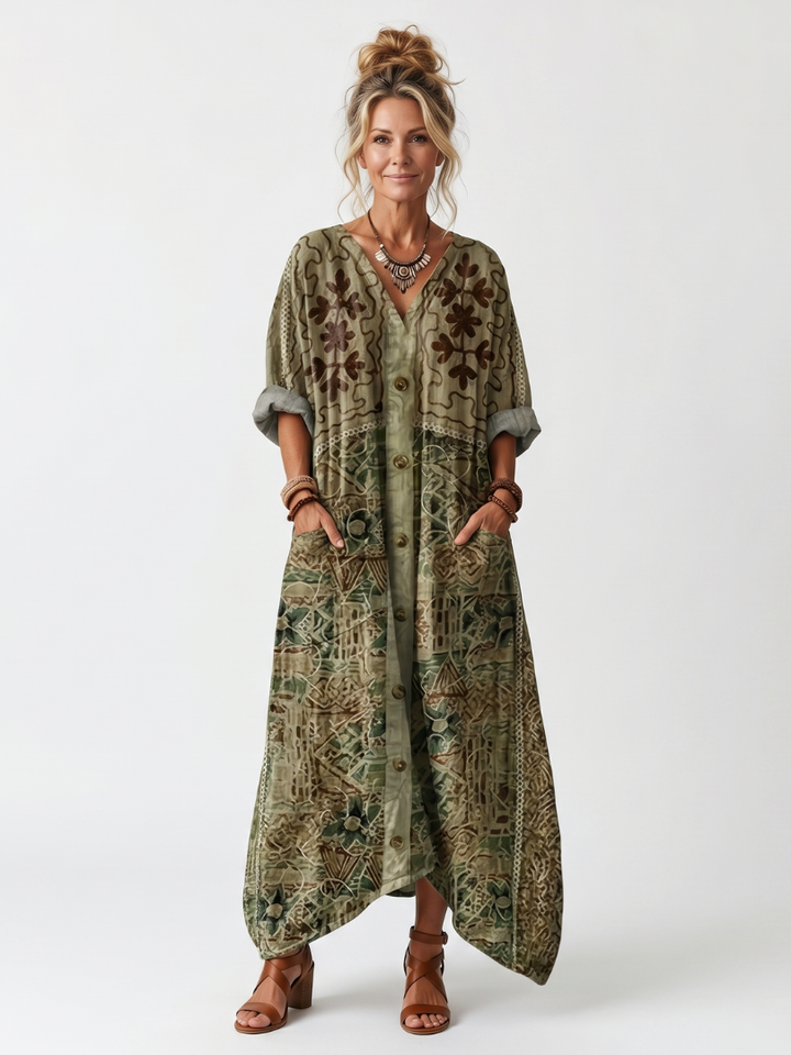Aleta | Abito Midi Oversized con Bottoni e Tasche