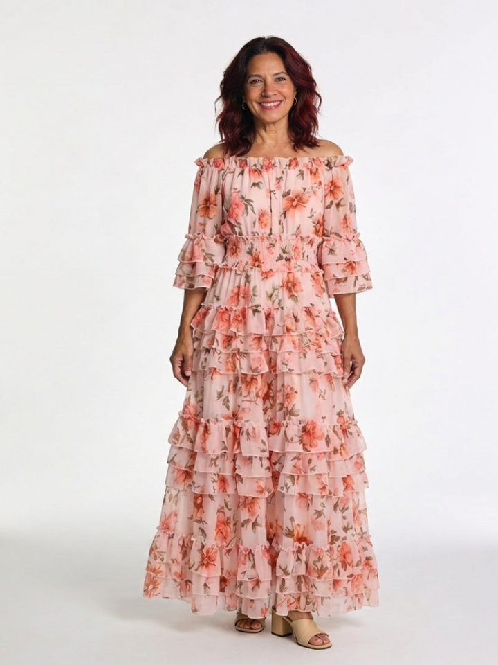 Rosalie | Abito Maxi a Volant Floreale con Spalle Scoperte