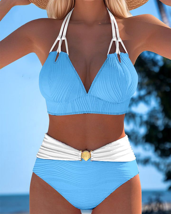 Lily™ | Costume da bagno a vita alta con spalline doppie e colore a contrasto