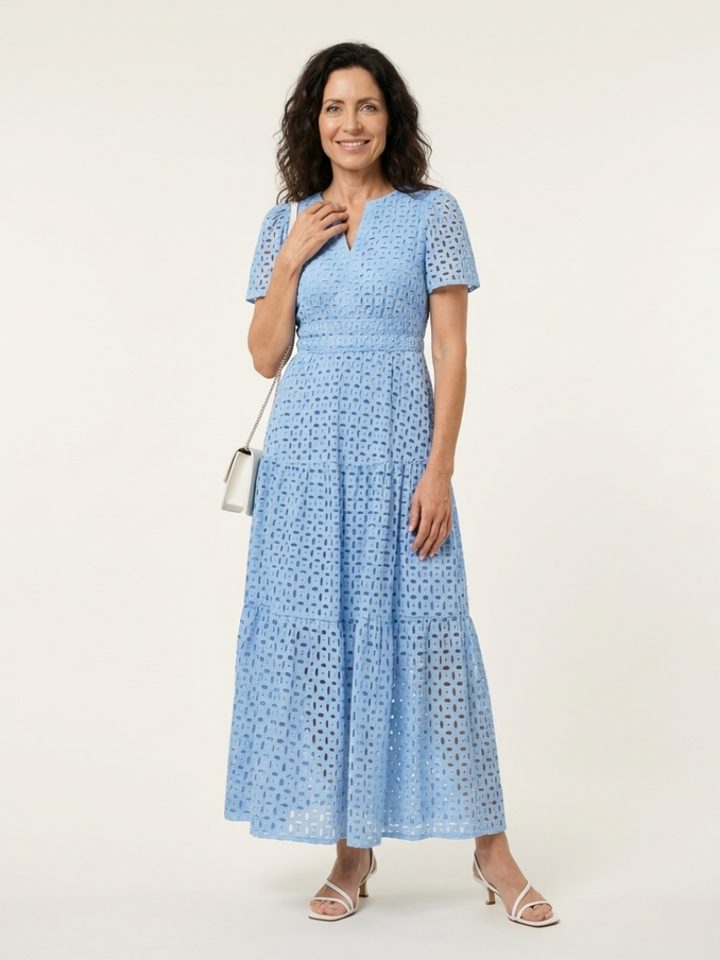Brielle | Abito midi con scollatura a V e maniche corte con volant