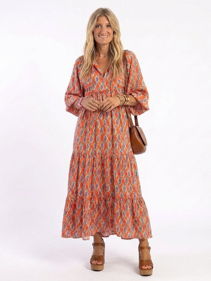 Amara | Abito midi con scollatura a V e motivo geometrico