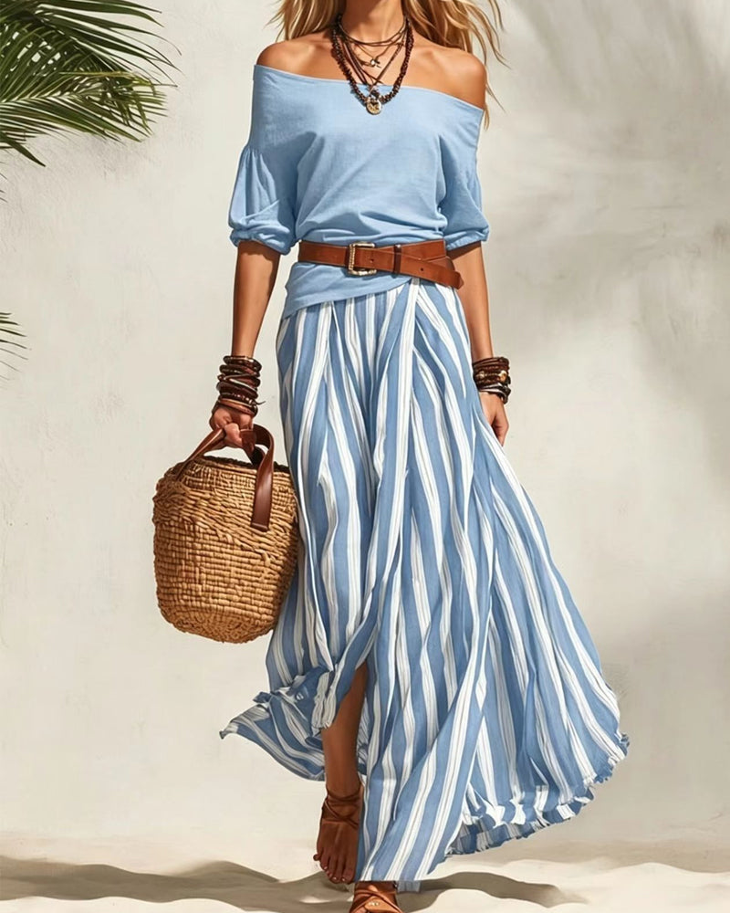 MADISON | Set Gonna Maxi a Righe con Top Off-Shoulder