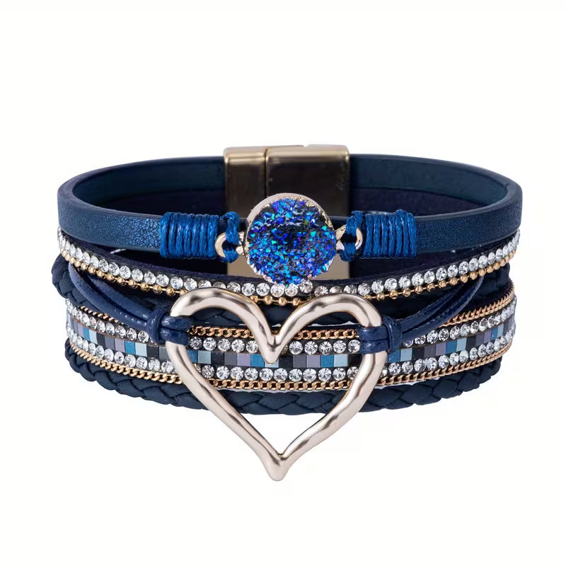 Georgia - Bracciale in Pelle a Strati Bohemien a Cuore