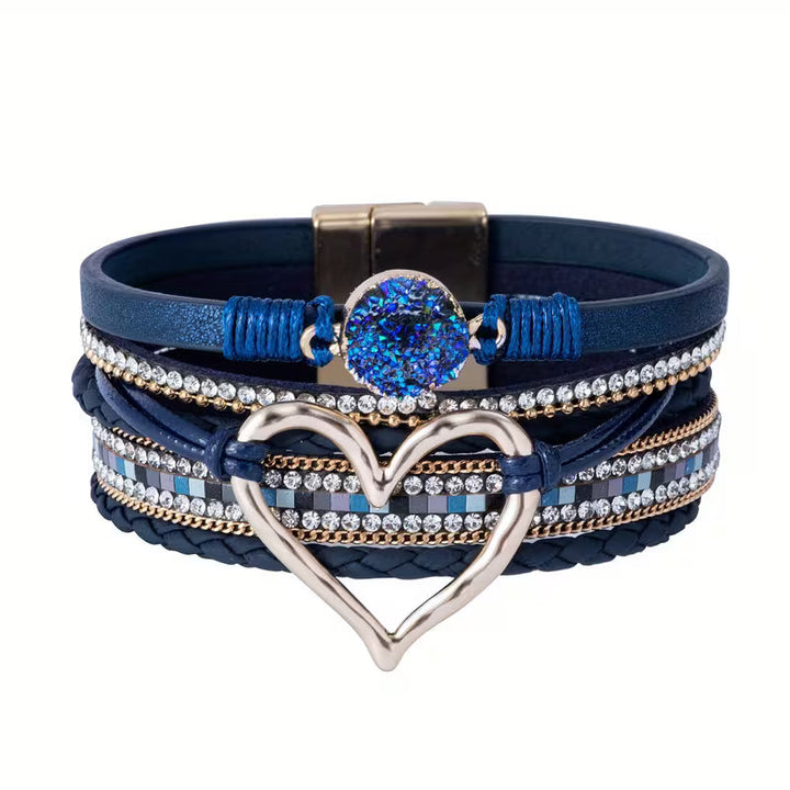 Georgia - Bracciale in Pelle a Strati Bohemien a Cuore