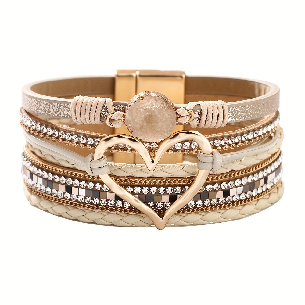 Georgia - Bracciale in Pelle a Strati Bohemien a Cuore