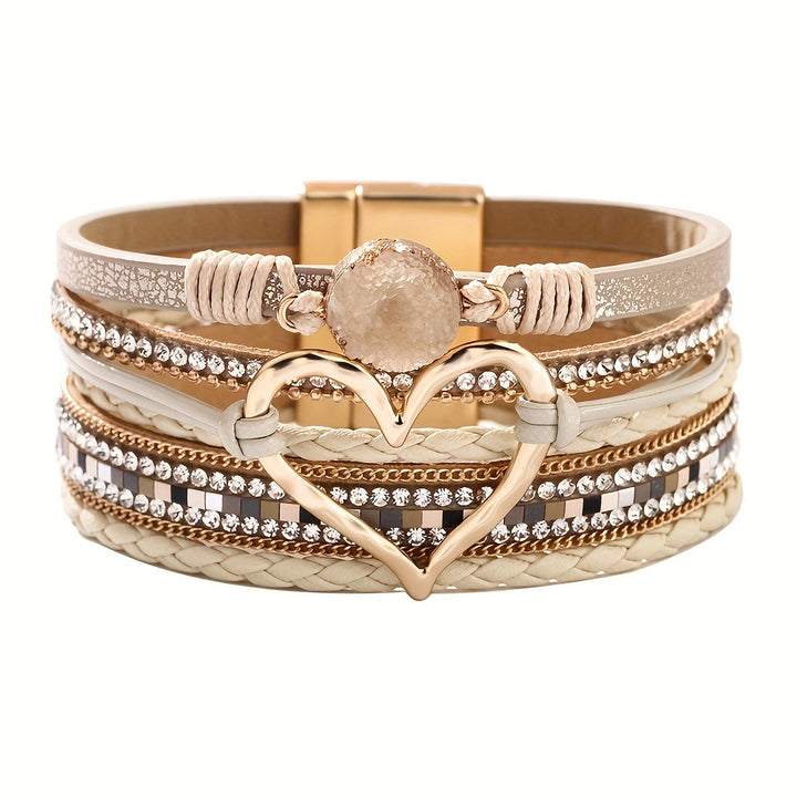 Georgia - Bracciale in Pelle a Strati Bohemien a Cuore