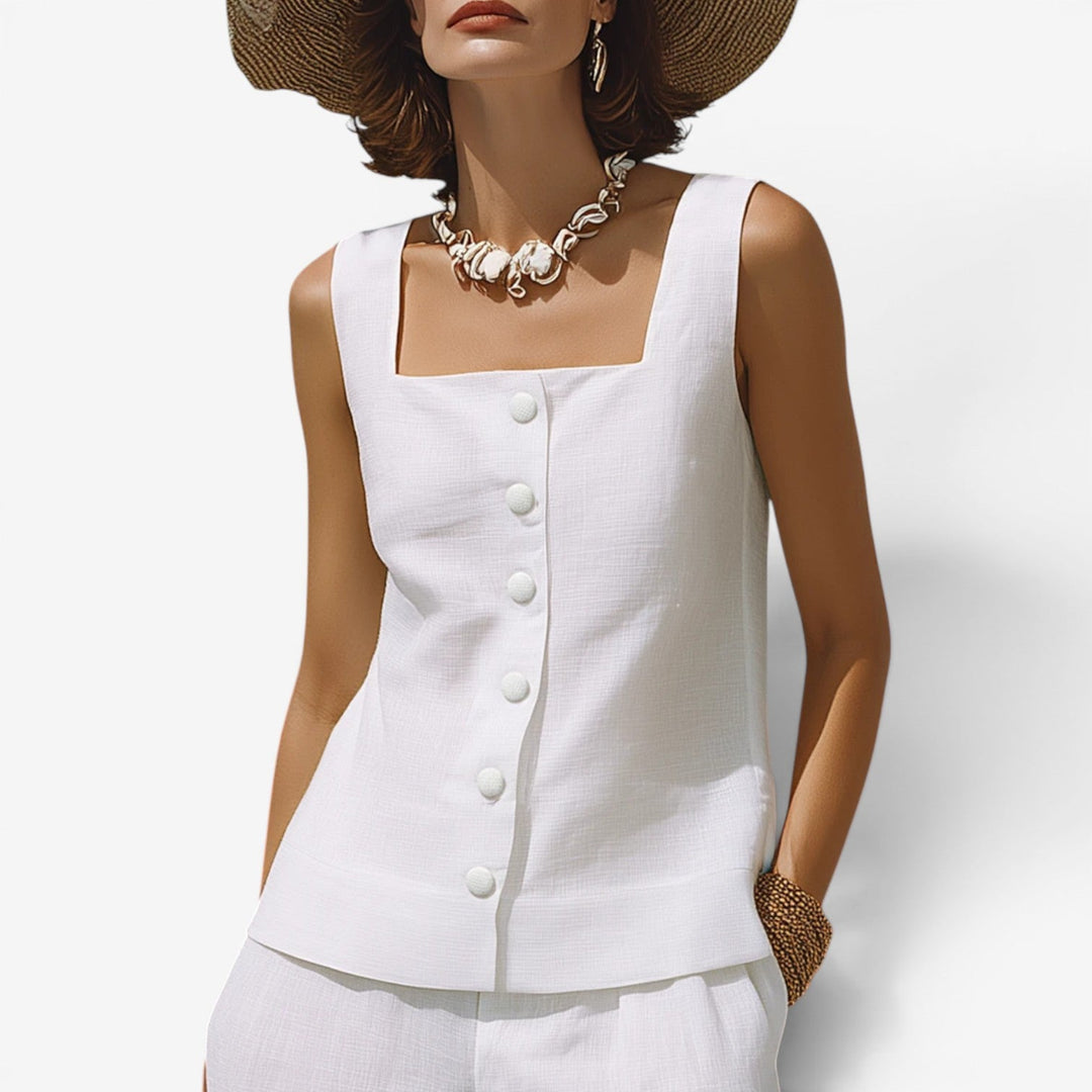 Khalia™ Set in lino scollo squadrato