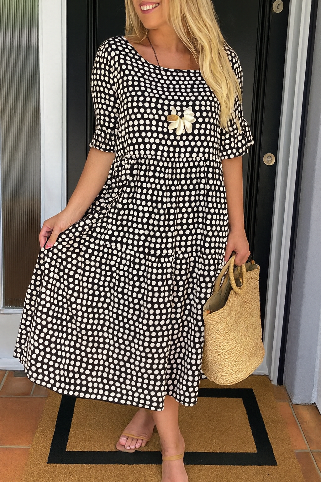 Noémie™ — Abito midi fluido elegante naturale
