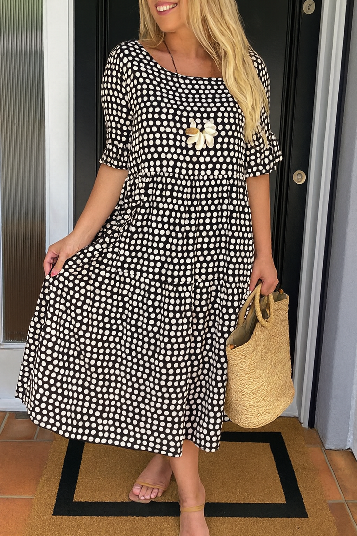 Noémie™ — Abito midi fluido elegante naturale