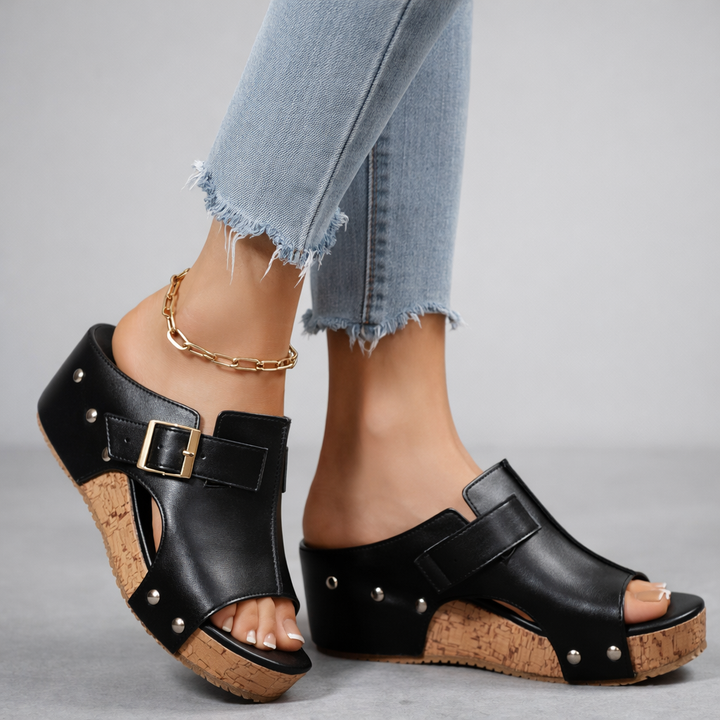 CASSIA™ | Sandali con zeppa in pelle