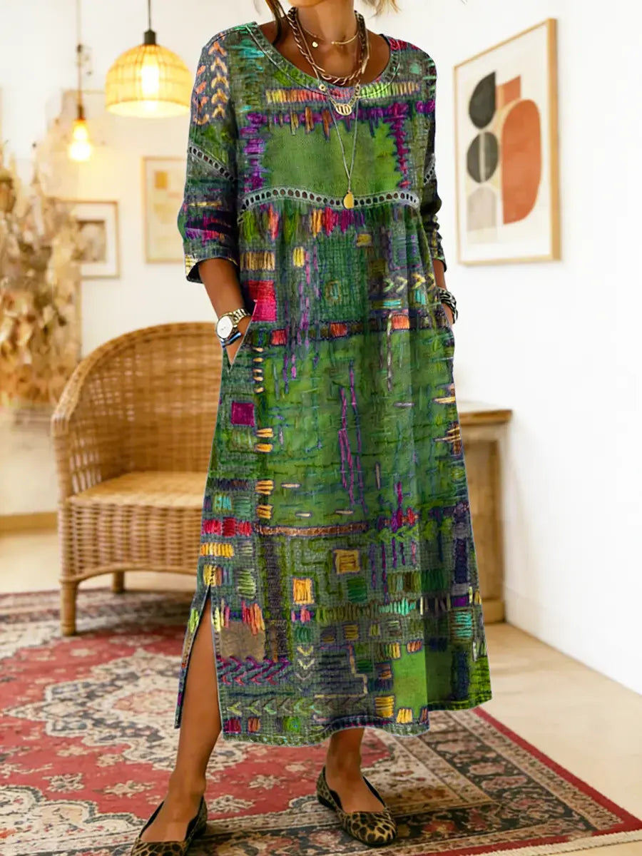 Isabelle | Abito in Denim con Patchwork Etnico
