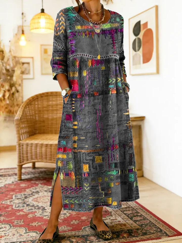 Isabelle | Abito in Denim con Patchwork Etnico