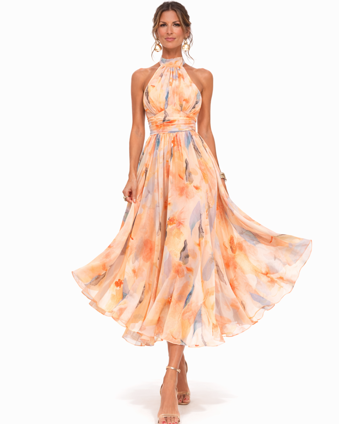 Irene | Vestito con scollo halter e stampa ad acquerello