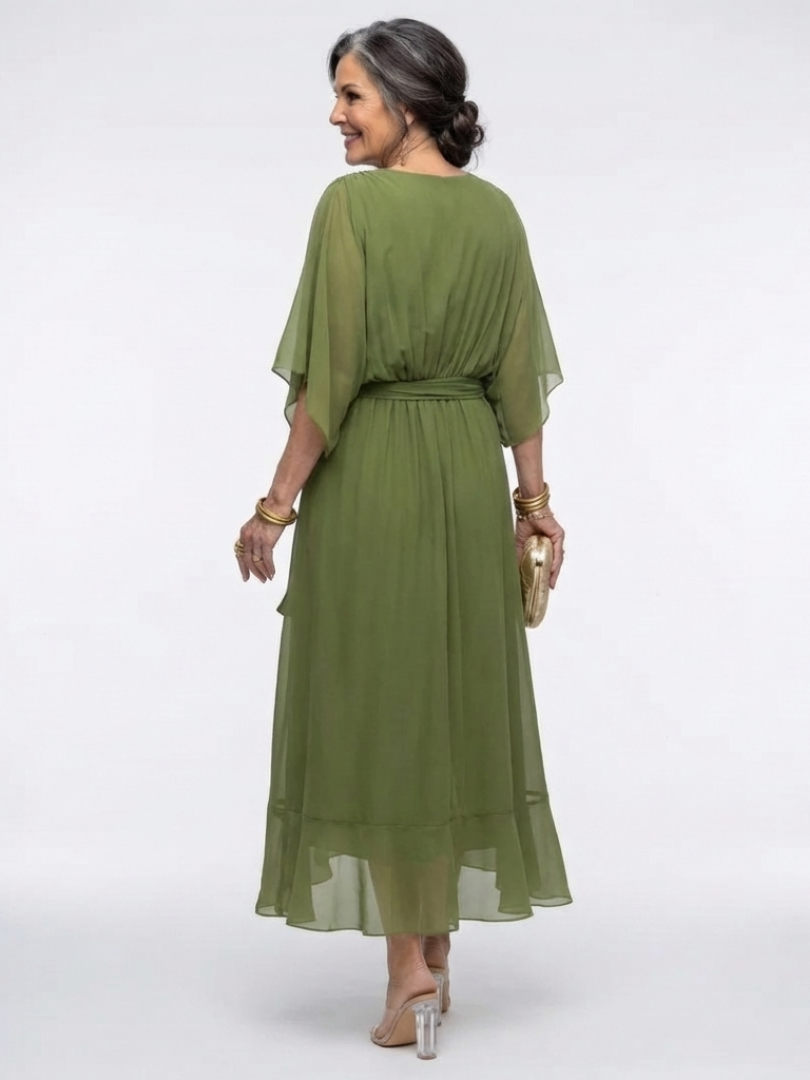 Elysia | Abito midi drappeggiato con scollatura a V e cintura in vita