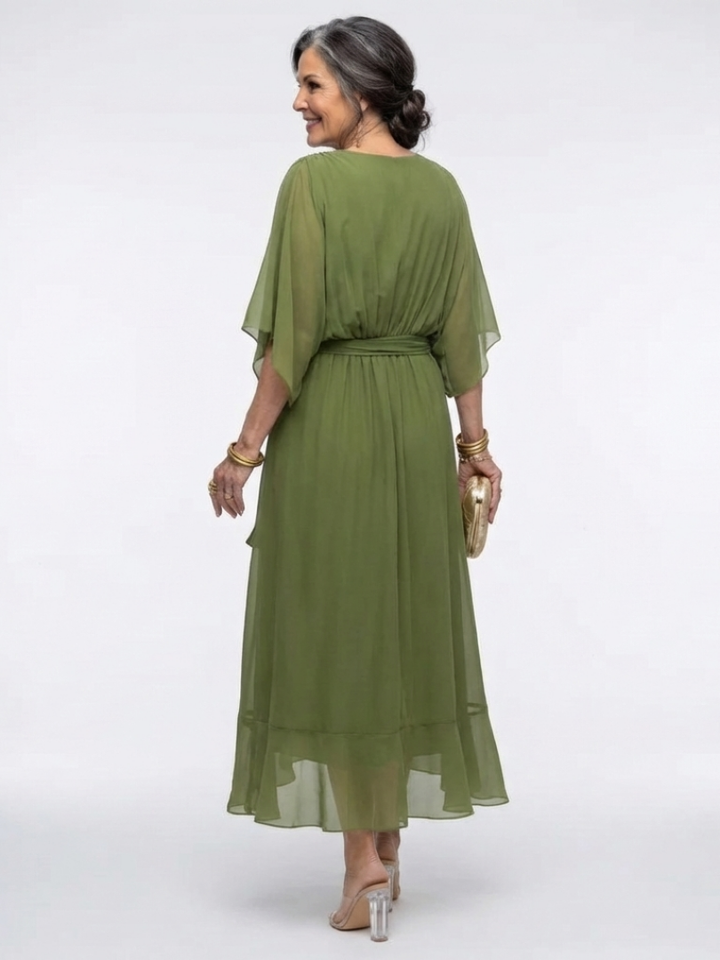 Elysia | Abito midi drappeggiato con scollatura a V e cintura in vita