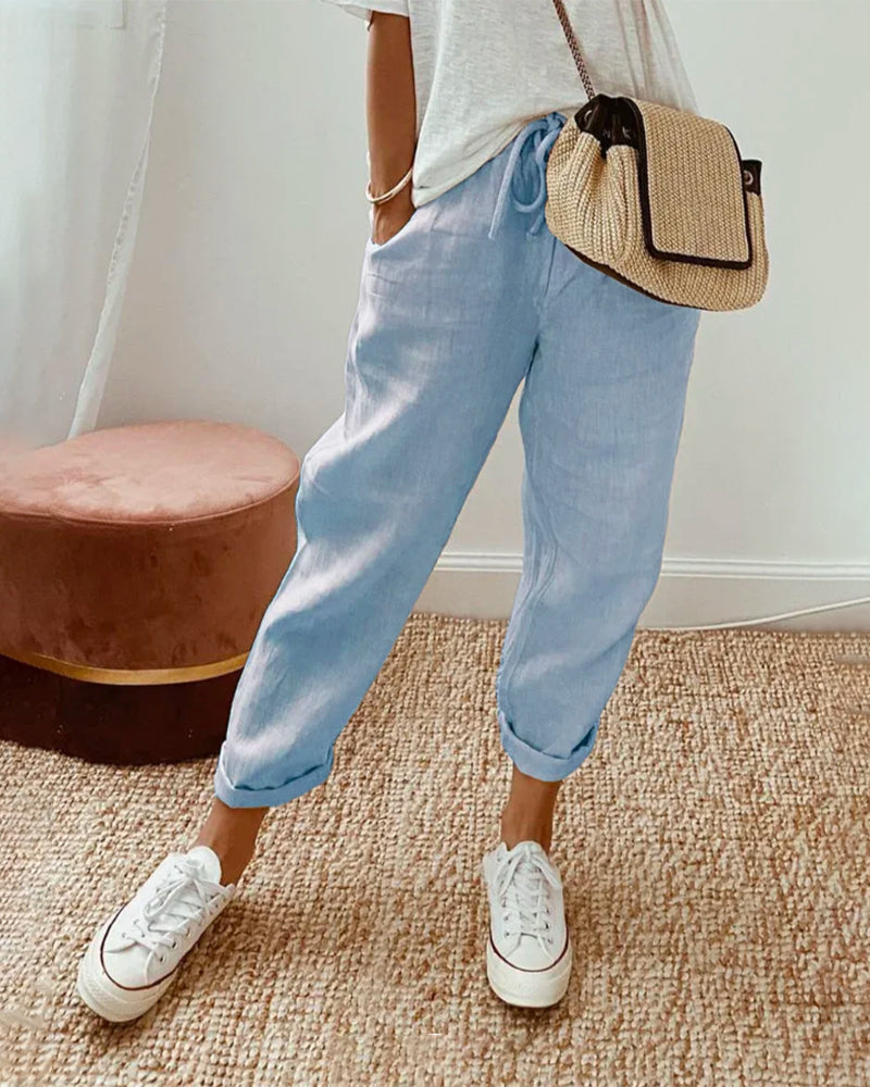 Lucie™ — Pantaloni fluidi in misto cotone e lino