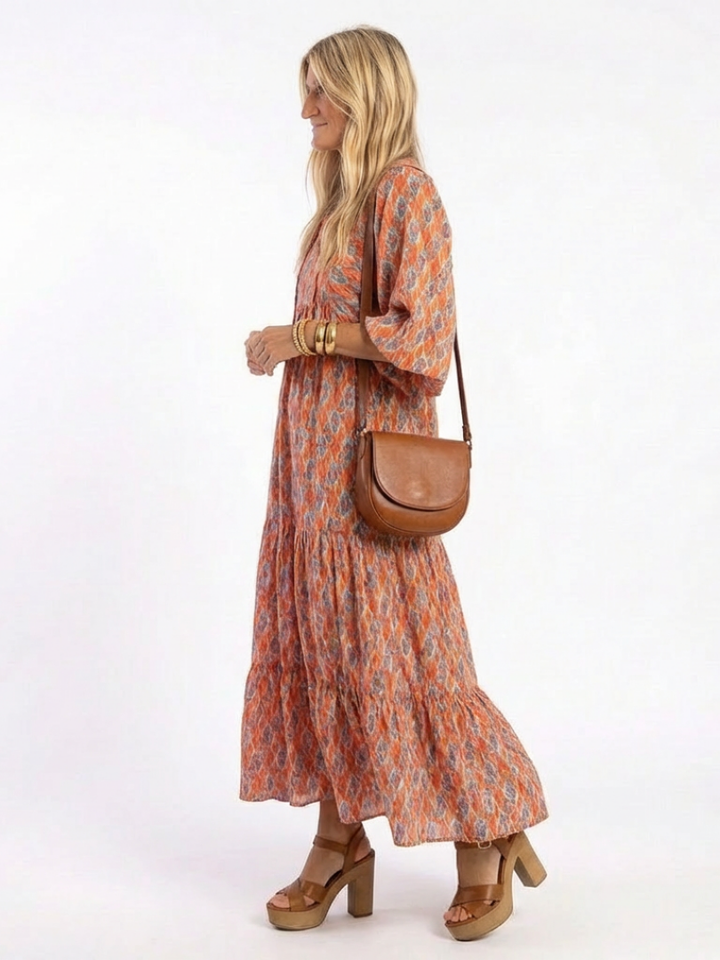 Amara | Abito midi con scollatura a V e motivo geometrico
