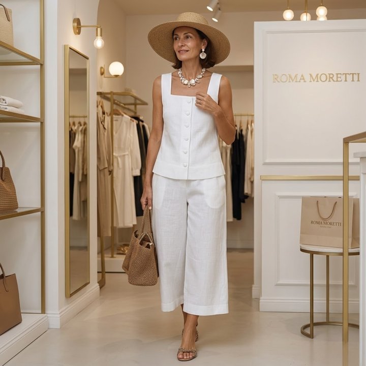 Khalia™ Set in lino scollo squadrato