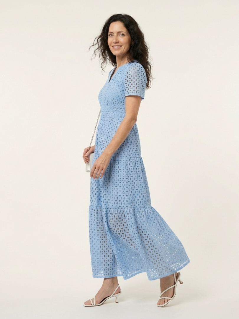 Brielle | Abito midi con scollatura a V e maniche corte con volant