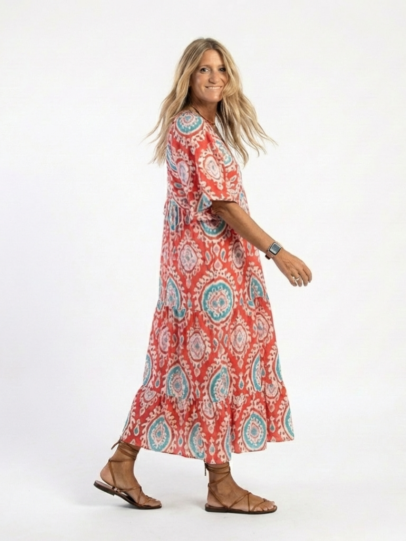 Zaria | Abito midi con stampa paisley e scollatura a V con maniche corte