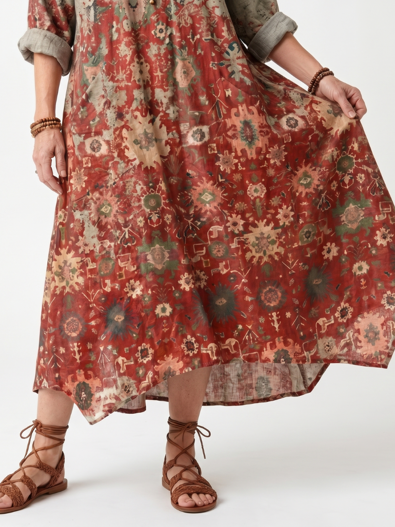Zafferano | Abito Midi Relaxed con Pattern Misto e Tasche