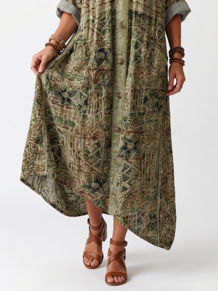 Aleta | Abito Midi Oversized con Bottoni e Tasche