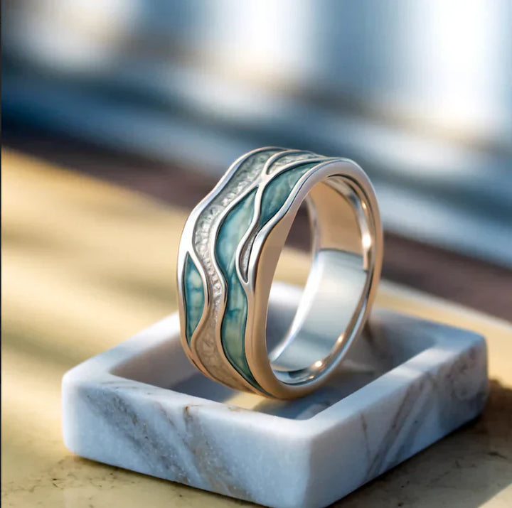 Anello Onde Argentate Turchese