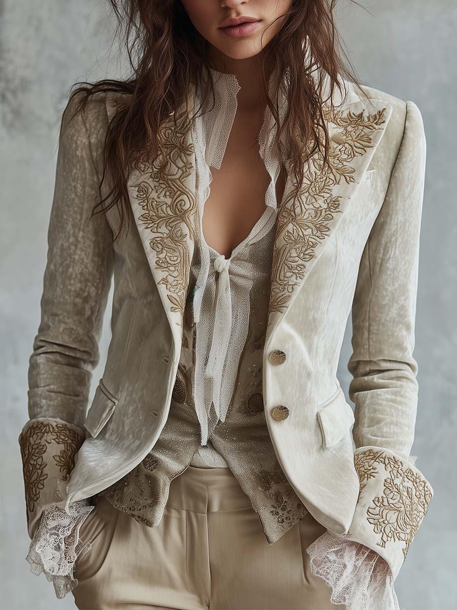 Blazer Tailored Ricamato in Avorio per Donne