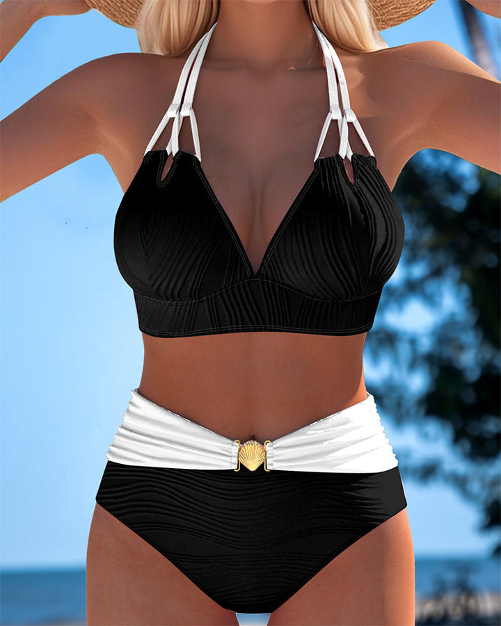 Lily™ | Costume da bagno a vita alta con spalline doppie e colore a contrasto