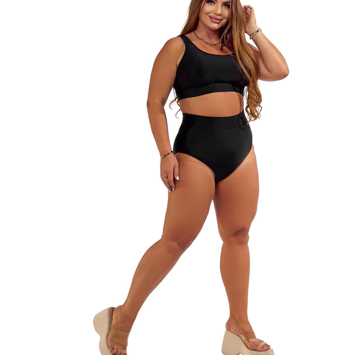 Costume da bagno a vita alta Amelia Black con controllo della pancia