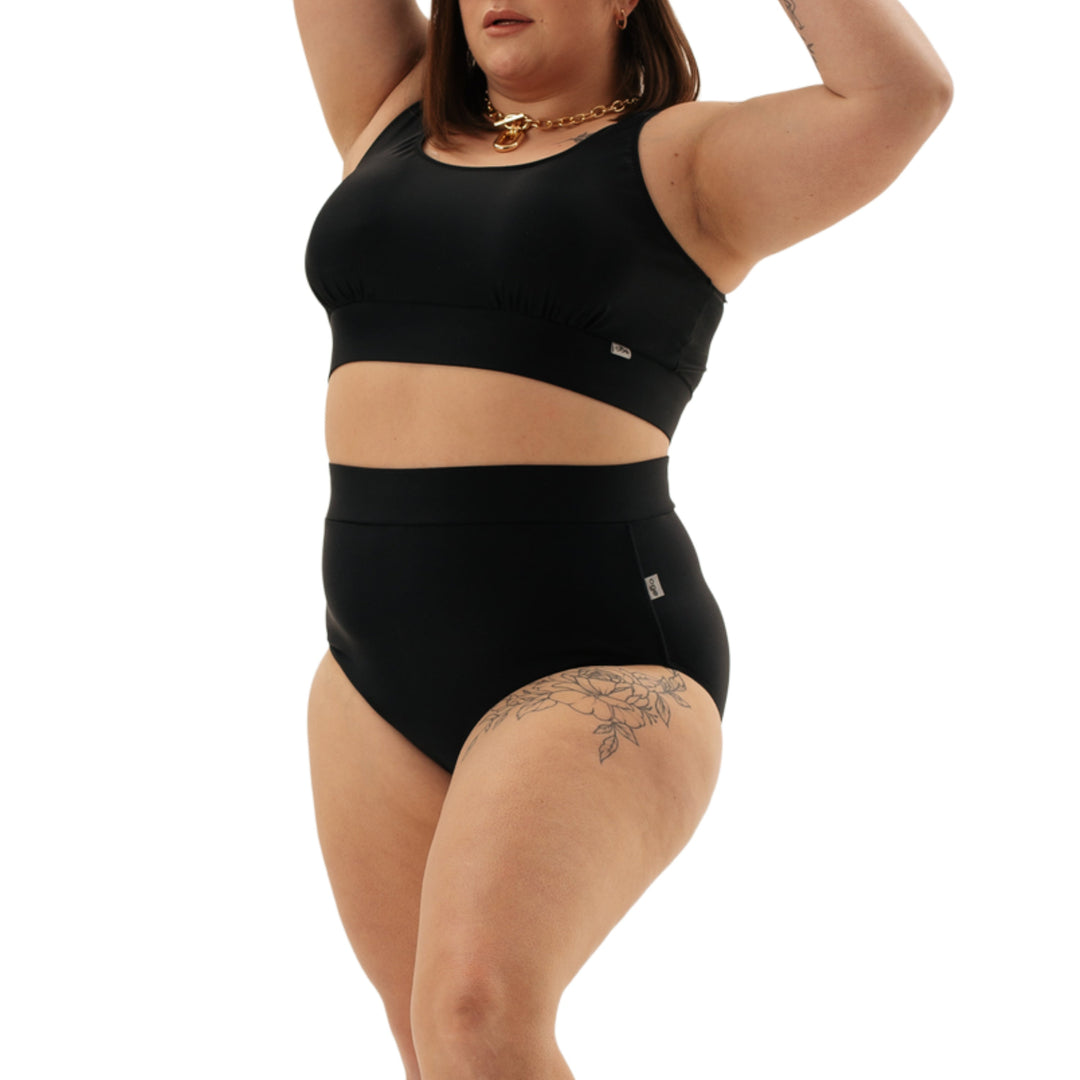 Costume da bagno a vita alta Amelia Black con controllo della pancia