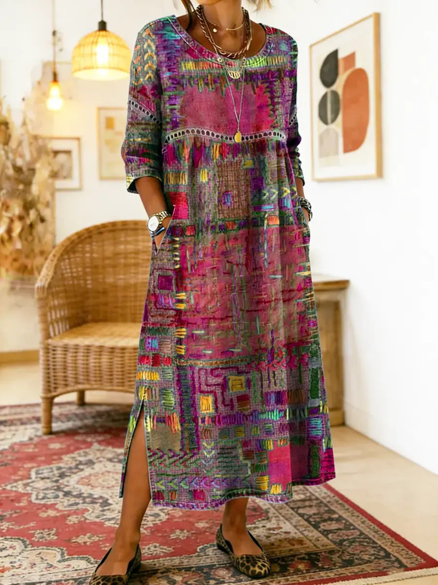 Isabelle | Abito in Denim con Patchwork Etnico