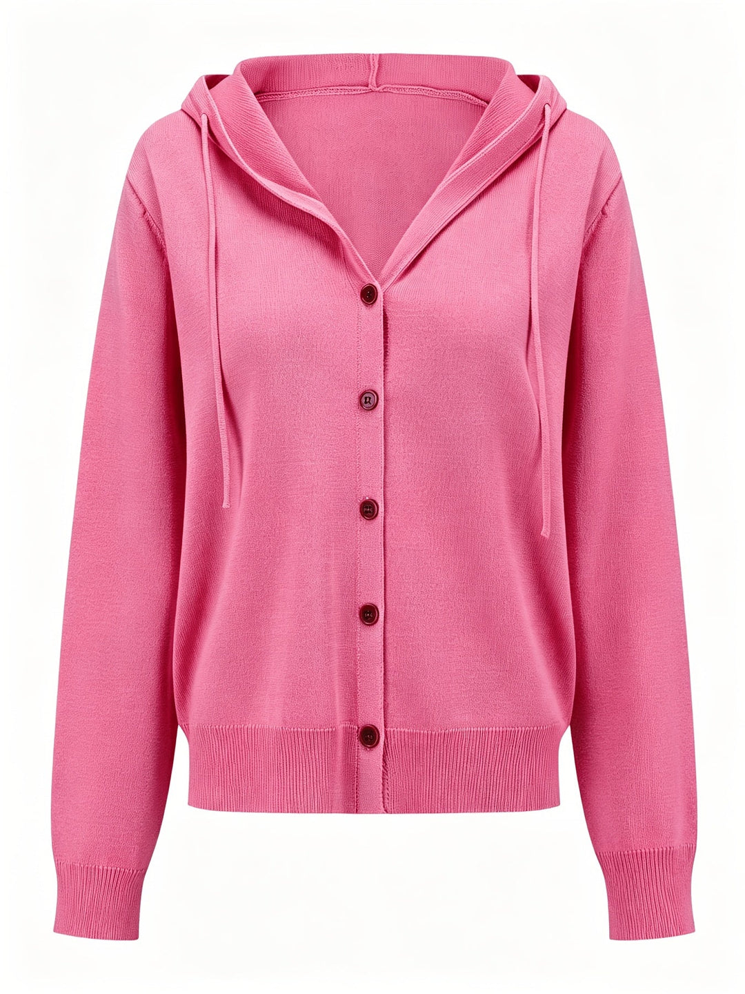 Rosanna | Cardigan Rosa con Cappuccio e Chiusura a Bottoni